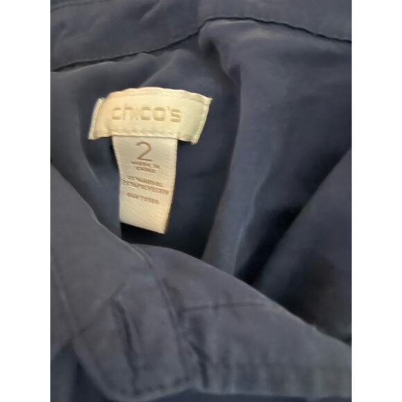 Chico's navy soft blouse with epaulette shoulders size 2 work casual classic - Picture 5 of 5
